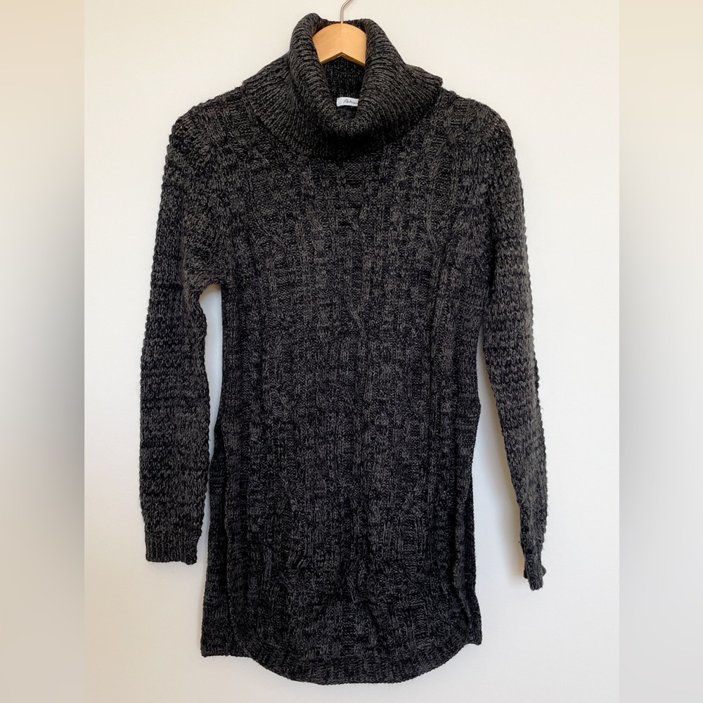 Dark Grey Cowl Neck Sweater Tunic with Side Slits